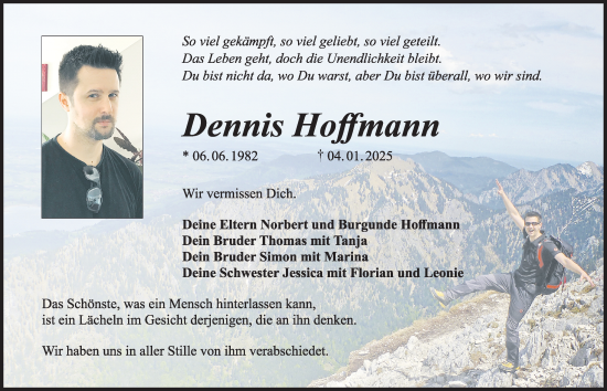 Traueranzeige von Dennis Hoffmann von Allgäuer Zeitung, Füssen