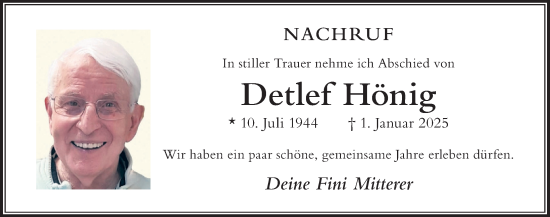 Traueranzeige von Detlef Hönig von Der Westallgäuer