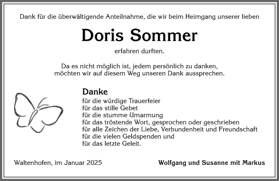 Traueranzeige von Doris Sommer von Allgäuer Anzeigeblatt