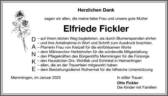 Traueranzeige von Elfriede Fickler von Memminger Zeitung