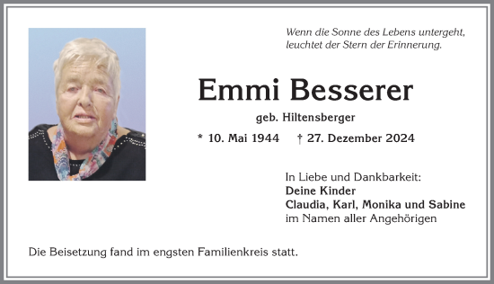 Traueranzeige von Emmi Besserer von Allgäuer Anzeigeblatt