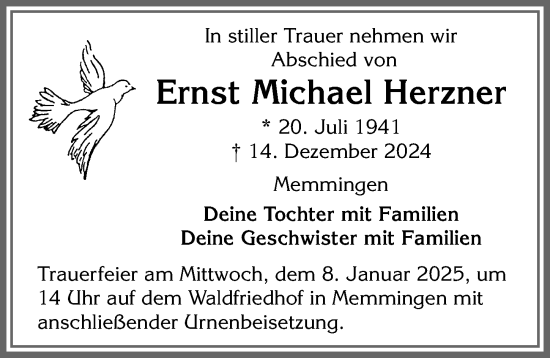 Traueranzeige von Ernst Michael Herzner von Memminger Zeitung