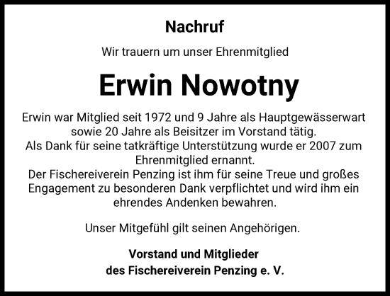 Traueranzeige von Erwin Nowotny von Allgäuer Zeitung, Kaufbeuren/Buchloe
