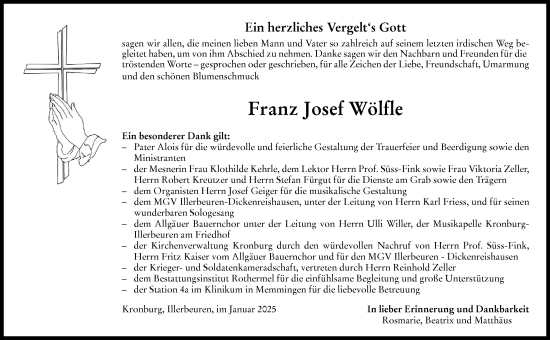 Traueranzeige von Franz Josef Wölfle von Memminger Zeitung