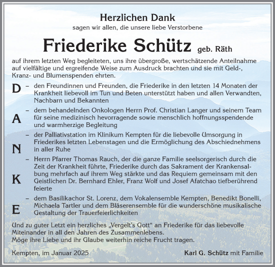 Traueranzeige von Friederike Schütz von Allgäuer Anzeigeblatt