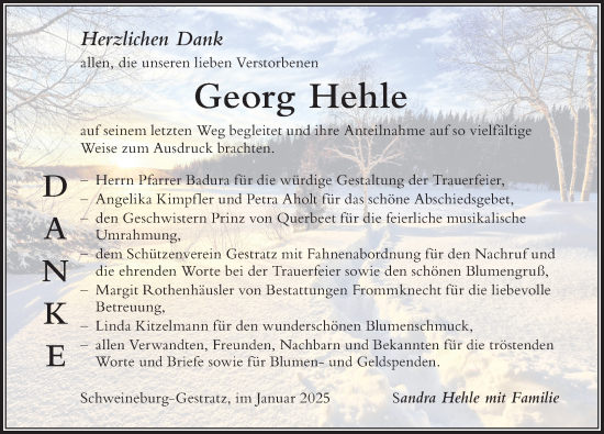 Traueranzeige von Georg Hehle von Der Westallgäuer