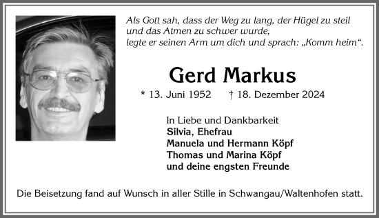 Traueranzeige von Gerd Markus von Allgäuer Zeitung, Füssen