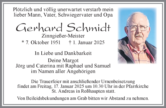 Traueranzeige von Gerhard Schmidt von Allgäuer Zeitung, Füssen