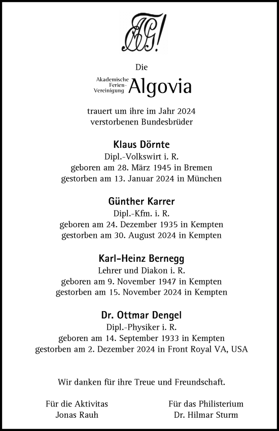 Traueranzeige von Günther Karrer von Allgäuer Zeitung,Kempten