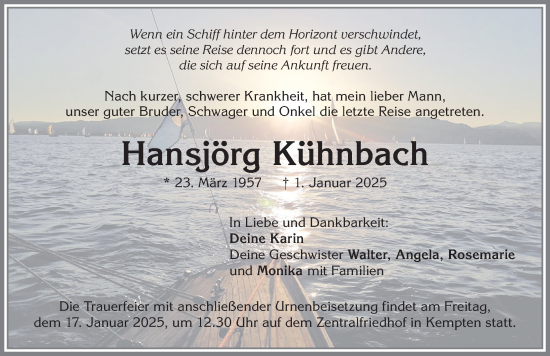 Traueranzeige von Hansjörg Kühnbach von Allgäuer Zeitung,Kempten