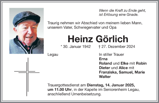 Traueranzeige von Heinz Görlich von Memminger Zeitung