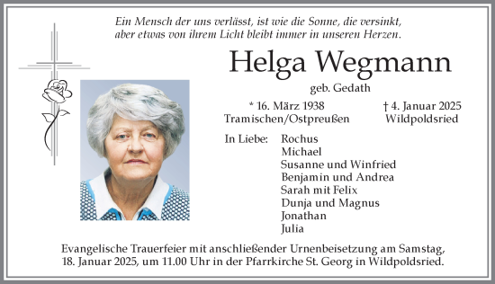 Traueranzeige von Helga Wegmann von Allgäuer Zeitung,Kempten