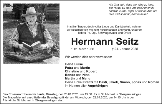 Traueranzeige von Hermann Seitz von Allgäuer Zeitung, Kaufbeuren/Buchloe
