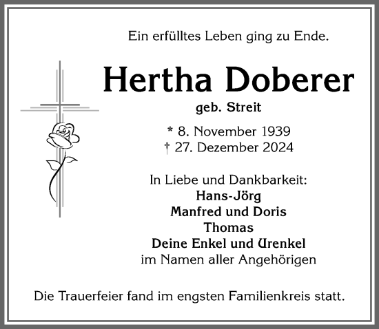 Traueranzeige von Hertha Doberer von Allgäuer Zeitung,Kempten