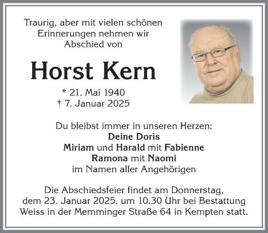Traueranzeige von Horst Kern von Allgäuer Zeitung,Kempten