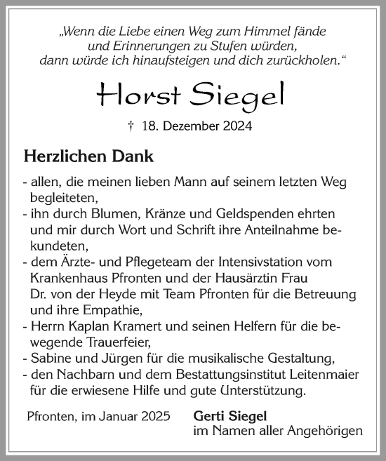 Traueranzeige von Horst Siegel von Allgäuer Zeitung, Füssen