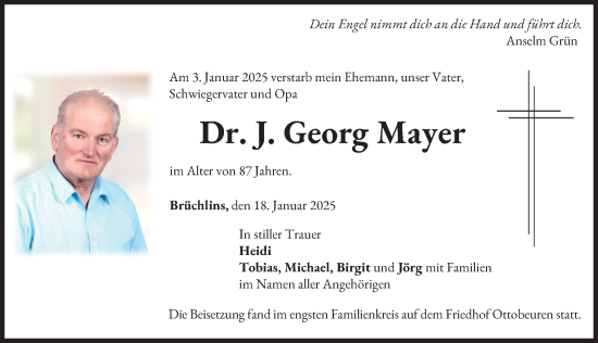 Traueranzeige von J. Georg Mayer von Memminger Zeitung