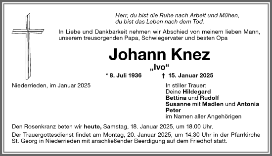 Traueranzeige von Johann Knez von Memminger Zeitung