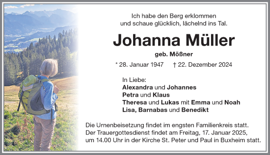 Traueranzeige von Johanna Müller von Memminger Zeitung