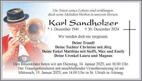 Traueranzeige von Kael Sandholzer von Allgäuer Zeitung, Marktoberdorf