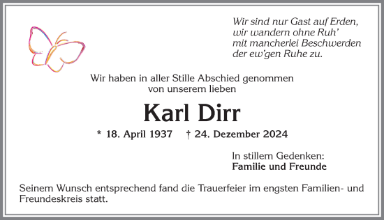 Traueranzeige von Karl Dirr von Allgäuer Zeitung,Kempten
