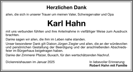 Traueranzeige von Karl Hahn von Memminger Zeitung
