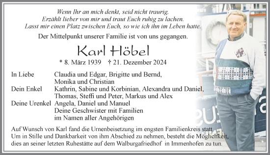 Traueranzeige von Karl Höbel von Allgäuer Zeitung, Marktoberdorf