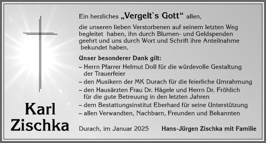Traueranzeige von Karl Zischka von Allgäuer Zeitung,Kempten
