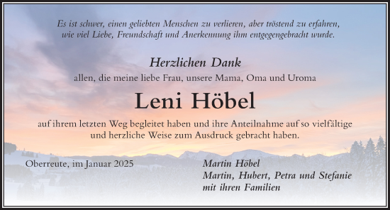 Traueranzeige von Leni Höbel von Der Westallgäuer