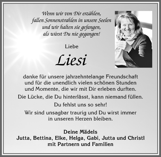 Traueranzeige von Liesi  von Allgäuer Zeitung, Kaufbeuren/Buchloe