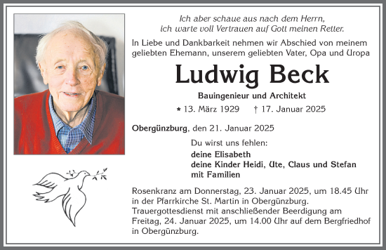 Traueranzeige von Ludwig Beck von Allgäuer Zeitung, Marktoberdorf