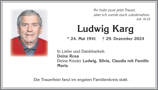 Traueranzeige von Ludwig Karg von Allgäuer Zeitung,Kempten