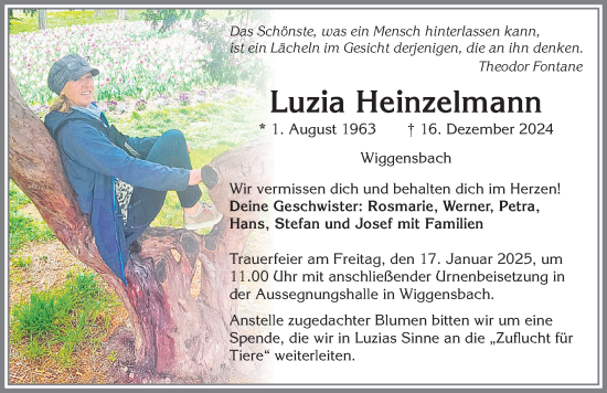 Traueranzeige von Luzia Heinzelmann von Allgäuer Zeitung,Kempten