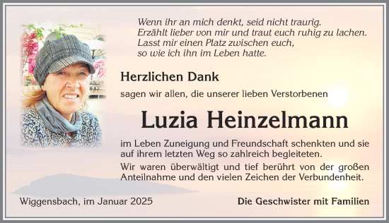 Traueranzeige von Luzia Heinzelmann von Allgäuer Zeitung,Kempten