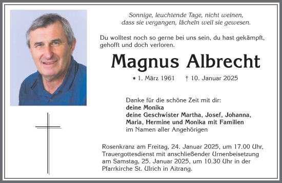 Traueranzeige von Magnus Albrecht von Allgäuer Zeitung, Marktoberdorf