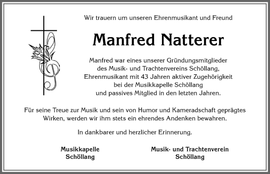 Traueranzeige von Manfred Natterer von Allgäuer Anzeigeblatt