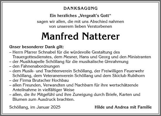 Traueranzeige von Manfred Natterer von Allgäuer Anzeigeblatt