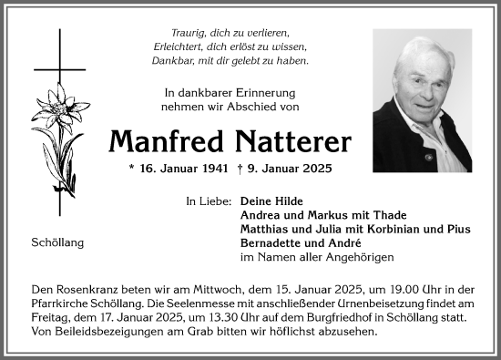 Traueranzeige von Manfred Natterer von Allgäuer Anzeigeblatt
