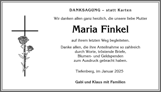 Traueranzeige von Maria Finkel von Allgäuer Anzeigeblatt