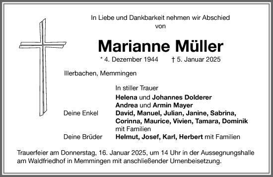 Traueranzeige von Marianne Müller von Memminger Zeitung
