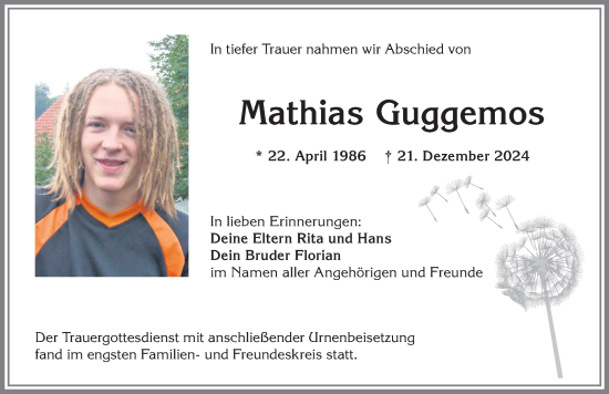 Traueranzeige von Mathias Guggemos von Allgäuer Anzeigeblatt