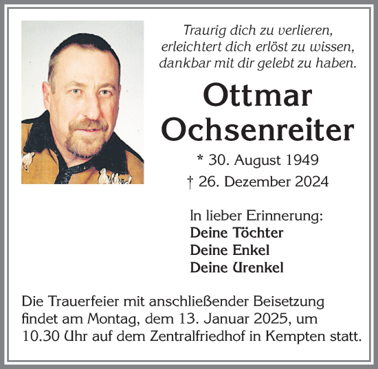 Traueranzeige von Ottmar Ochsenreiter von Allgäuer Zeitung,Kempten