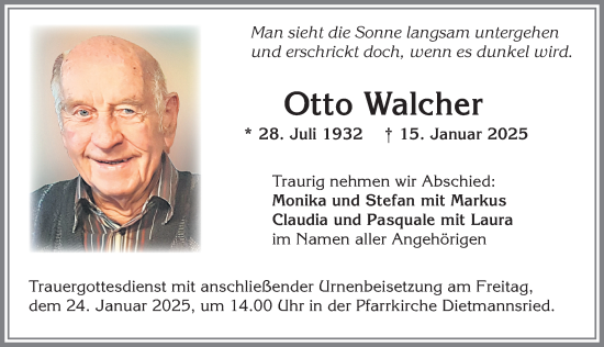 Traueranzeige von Otto Walcher von Allgäuer Zeitung,Kempten