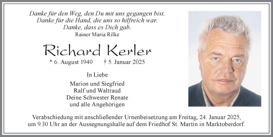 Traueranzeige von Richard Kerler von Allgäuer Zeitung, Marktoberdorf