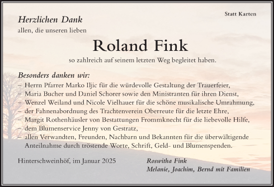 Traueranzeige von Roland Fink von Der Westallgäuer