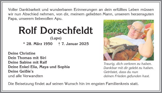 Traueranzeige von Rolf Dorschfeldt von Allgäuer Anzeigeblatt