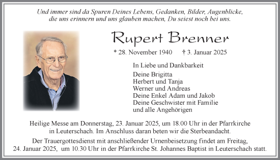 Traueranzeige von Rupert Brenner von Allgäuer Zeitung, Marktoberdorf