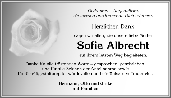 Traueranzeige von Sofie Albrecht von Allgäuer Zeitung, Kaufbeuren/Buchloe