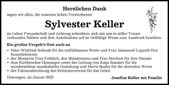 Traueranzeige von Sylvester Keller von Memminger Zeitung