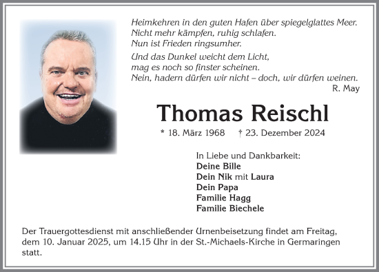 Traueranzeige von Thomas Reischl von Allgäuer Zeitung, Kaufbeuren/Buchloe